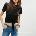 Black Custome Hot Sale Cropped with Knot Front Women T-Shirt